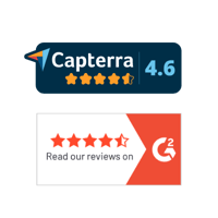 Two logos: Capterra 4.6 rating stars and G2 4.5 stars rating (out of 5)